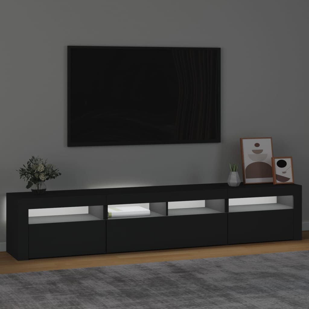 fekete TV-szekrény LED-világítással 210x35x40 cm
