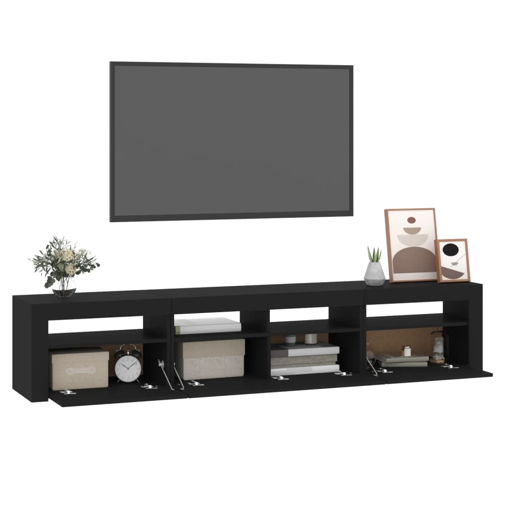 fekete TV-szekrény LED-világítással 210x35x40 cm