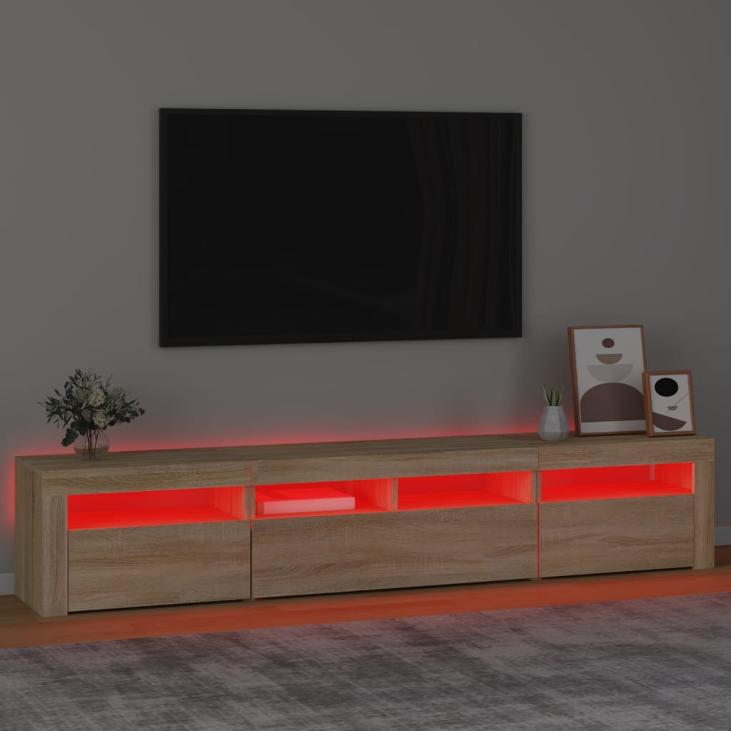 sonoma tölgy színű TV-szekrény LED-lámpákkal 210x35x40 cm