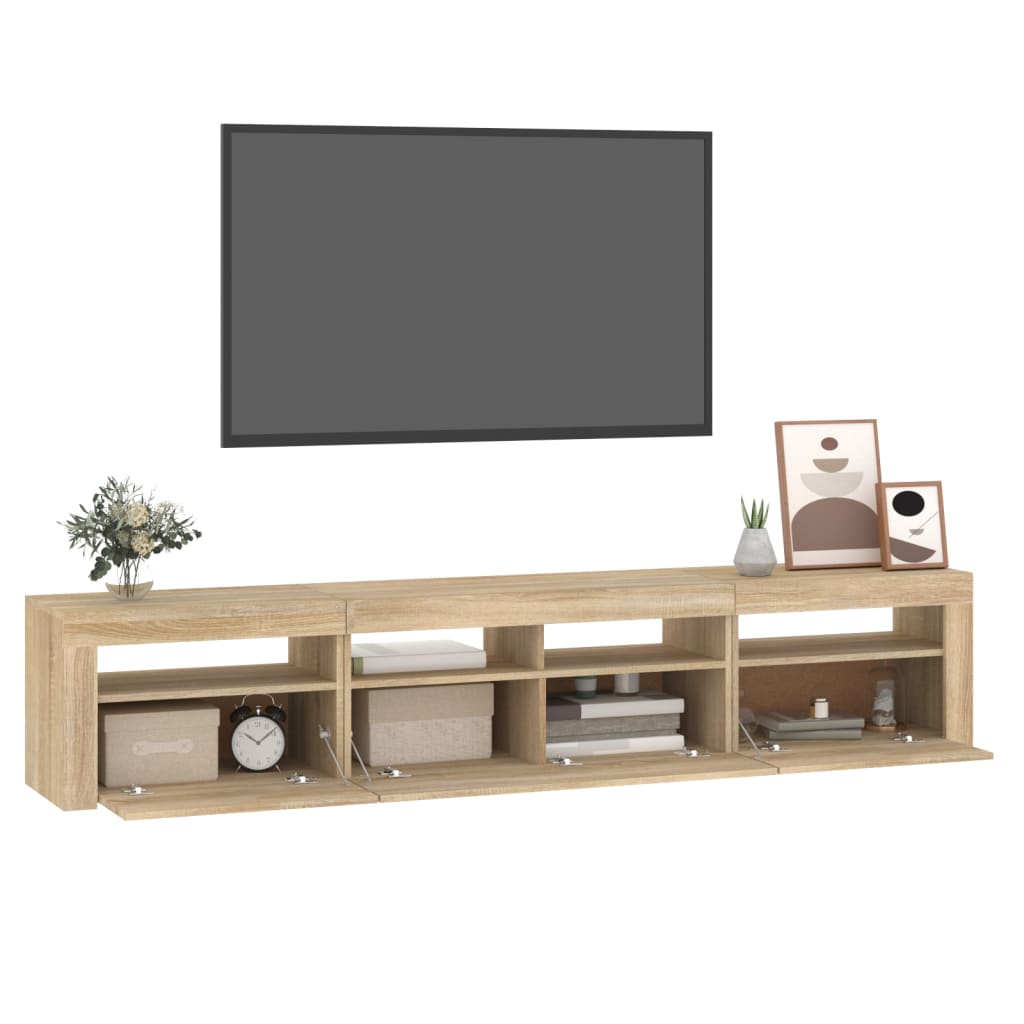 sonoma tölgy színű TV-szekrény LED-lámpákkal 210x35x40 cm