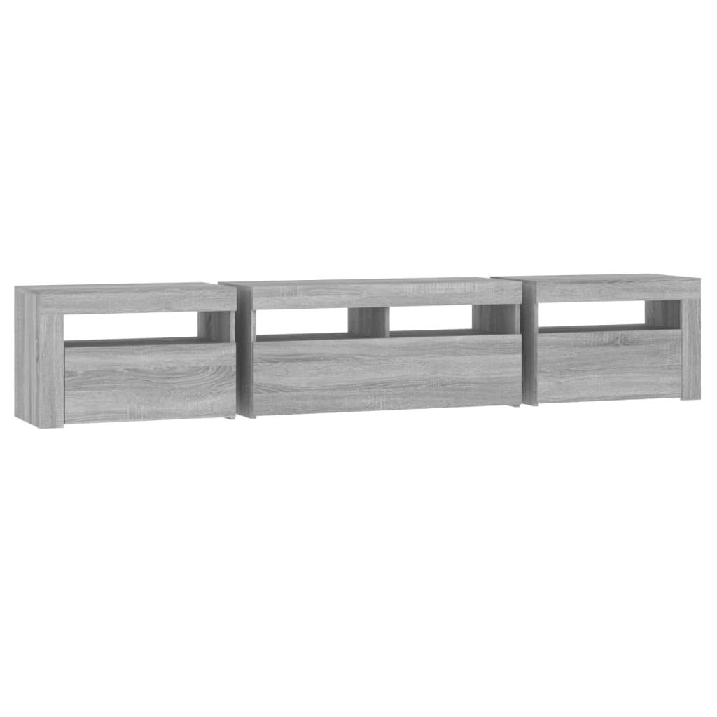szürke sonoma színű TV-szekrény LED-lámpákkal 210x35x40 cm