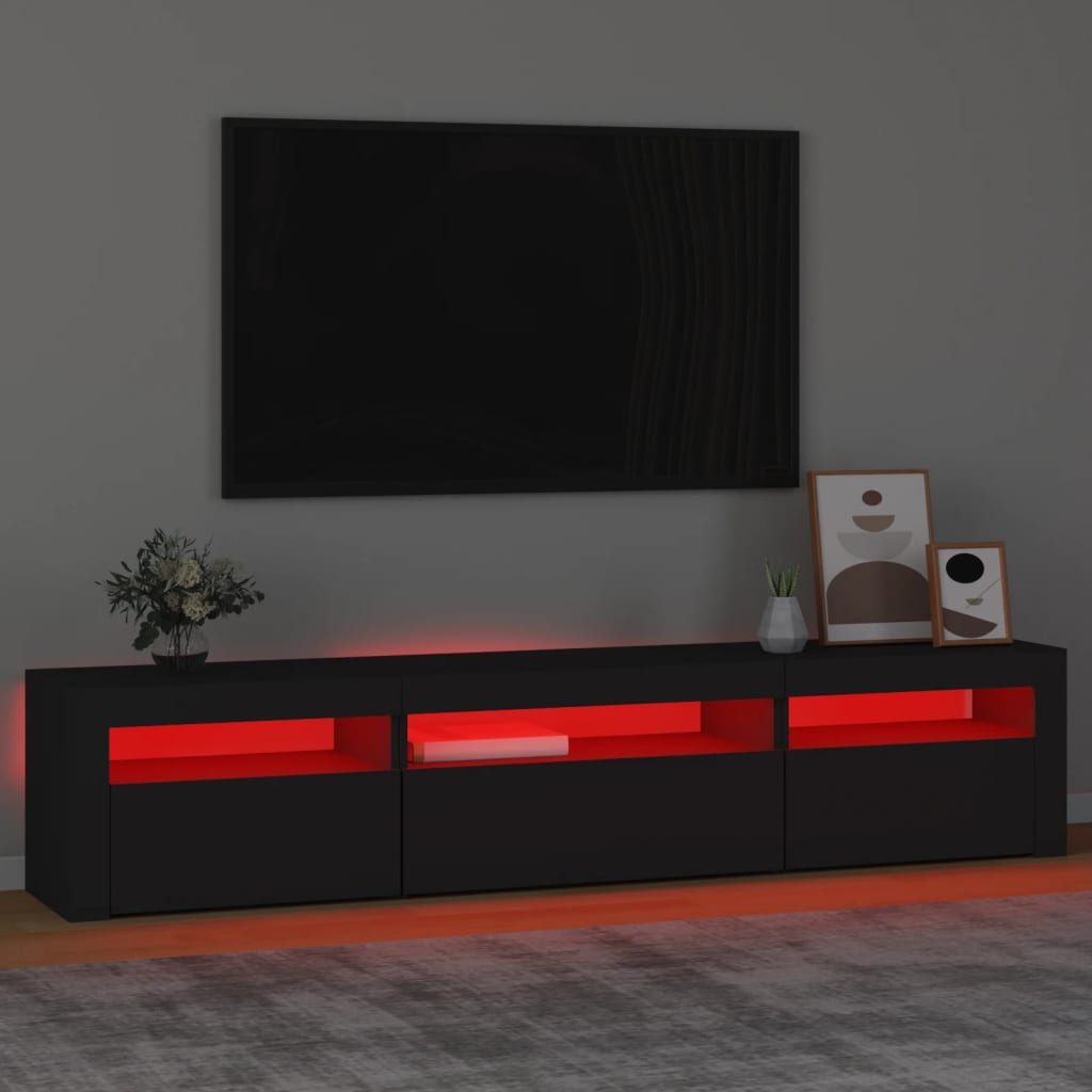 fekete TV-szekrény LED-világítással 195x35x40 cm