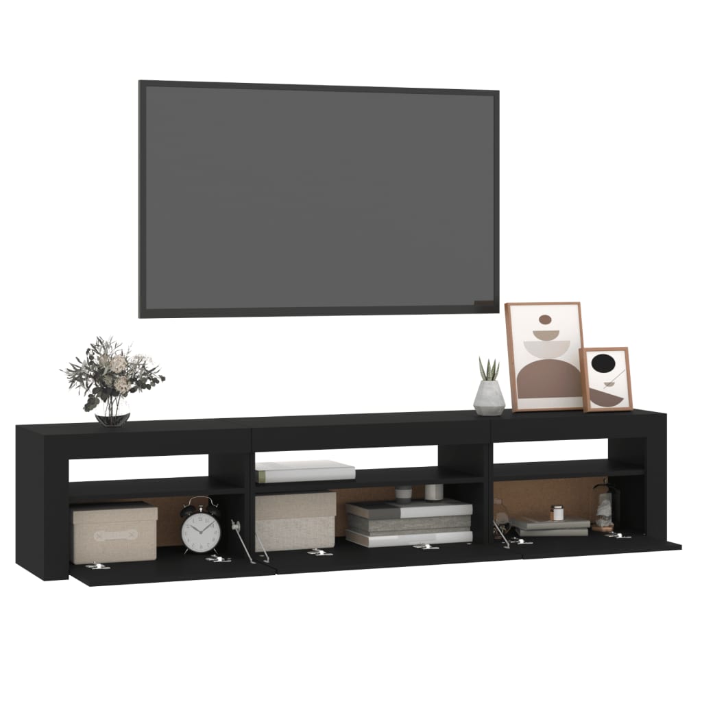 fekete TV-szekrény LED-világítással 195x35x40 cm