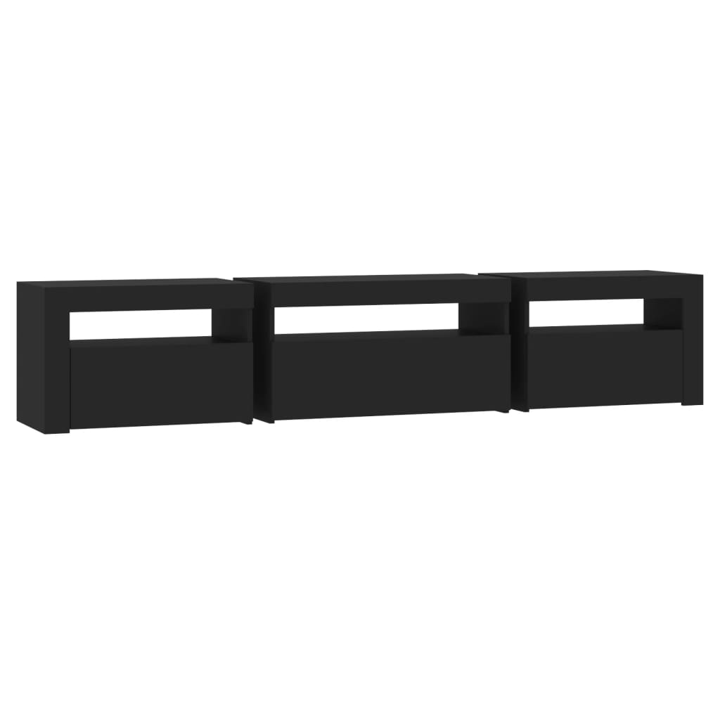 fekete TV-szekrény LED-világítással 195x35x40 cm