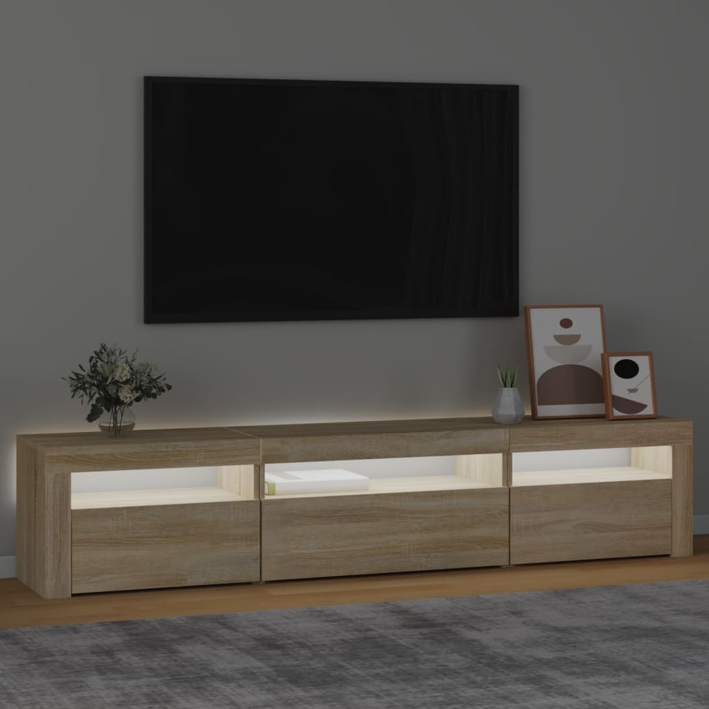 sonoma tölgy színű TV-szekrény LED-lámpákkal 195x35x40 cm