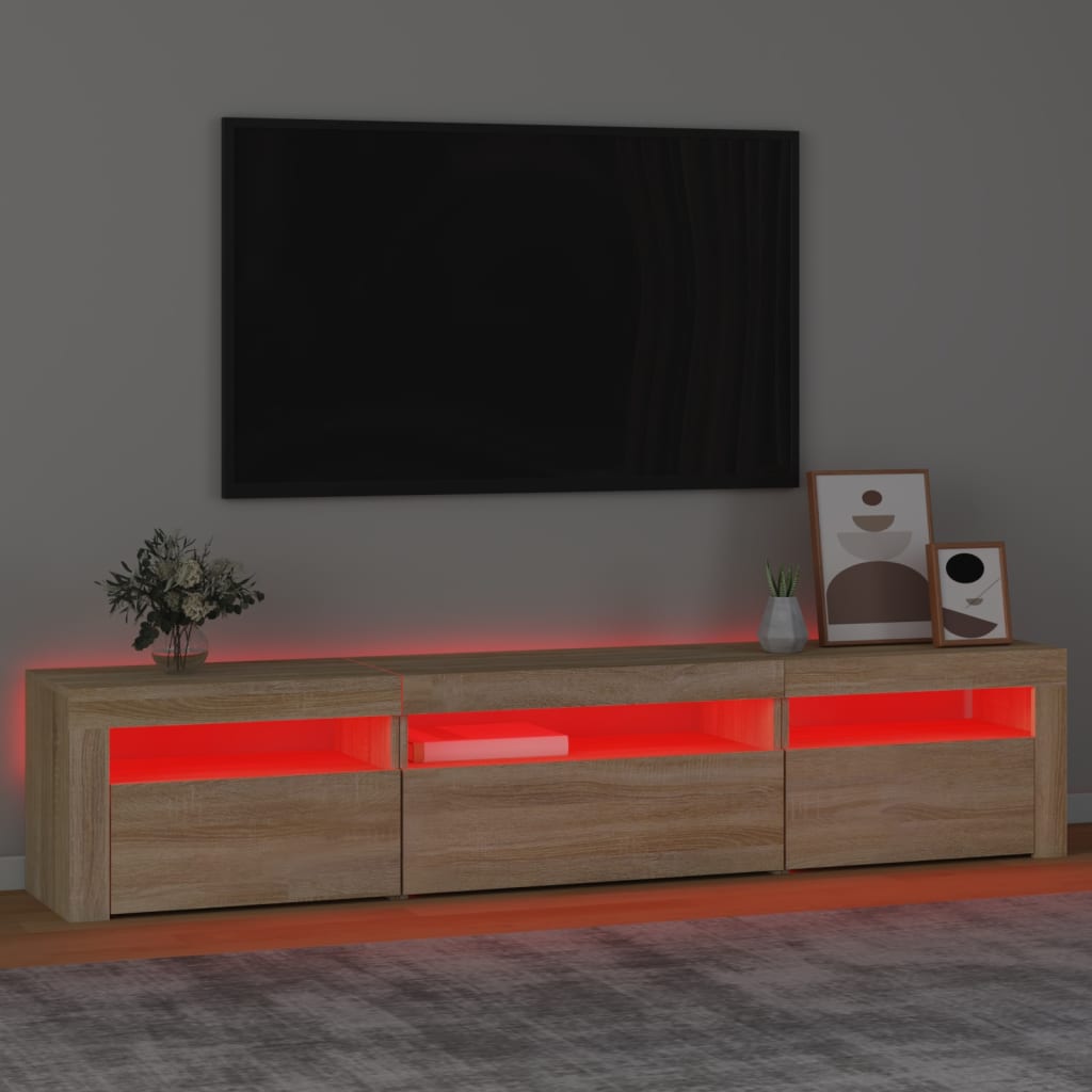 sonoma tölgy színű TV-szekrény LED-lámpákkal 195x35x40 cm