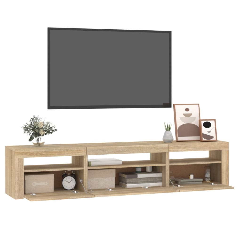 sonoma tölgy színű TV-szekrény LED-lámpákkal 195x35x40 cm