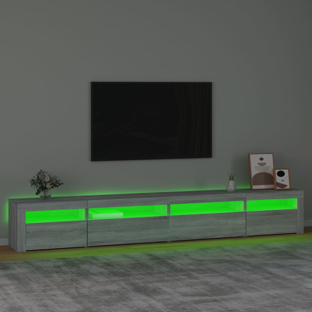szürke sonoma színű TV-szekrény LED-lámpákkal 270x35x40 cm