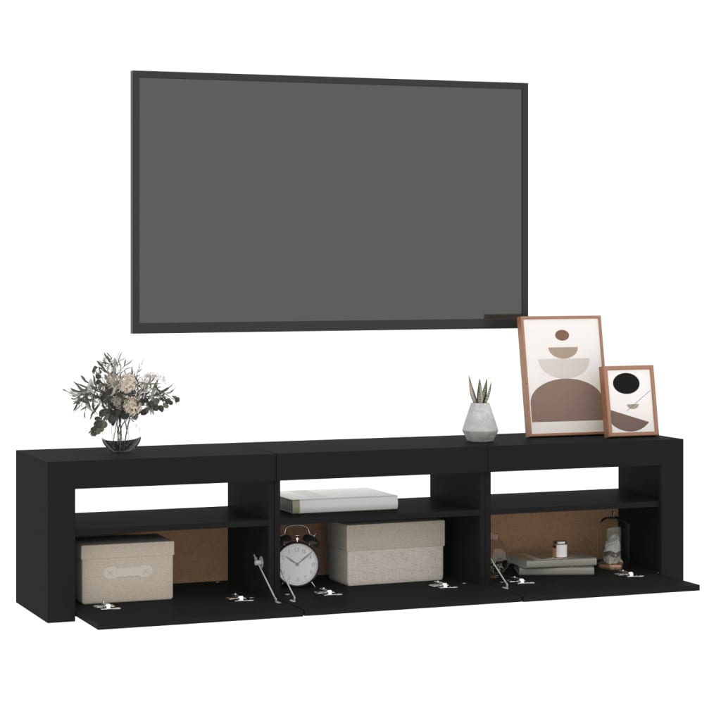 fekete TV-szekrény LED-világítással 180x35x40 cm