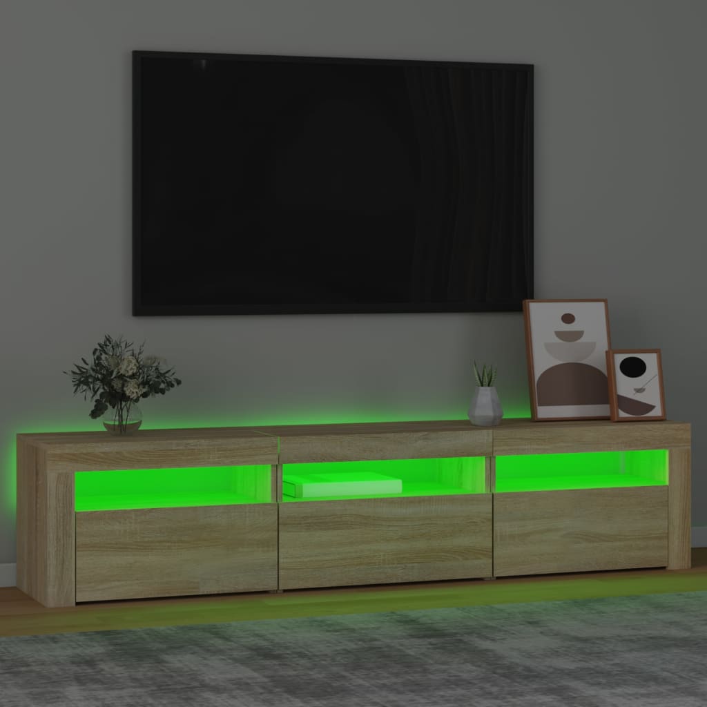 sonoma tölgy színű TV-szekrény LED-lámpákkal 180x35x40 cm