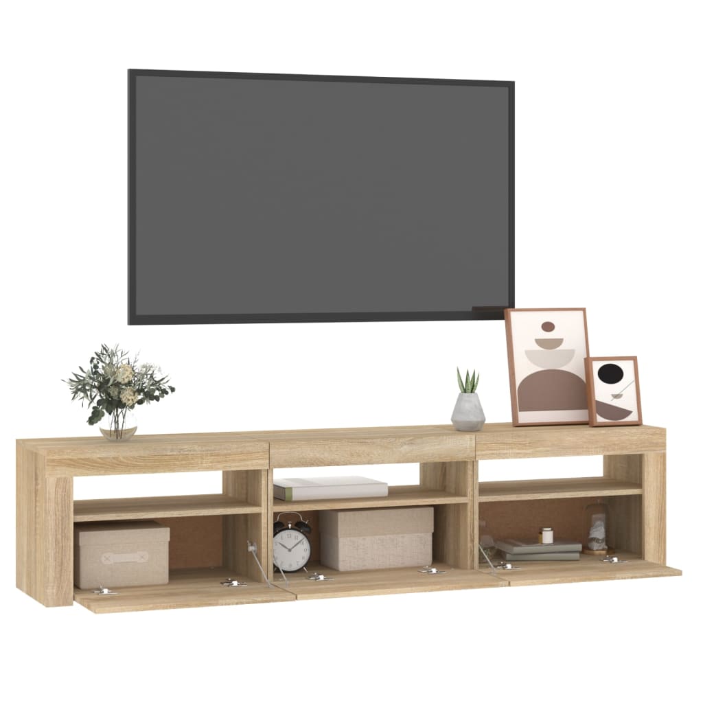 sonoma tölgy színű TV-szekrény LED-lámpákkal 180x35x40 cm