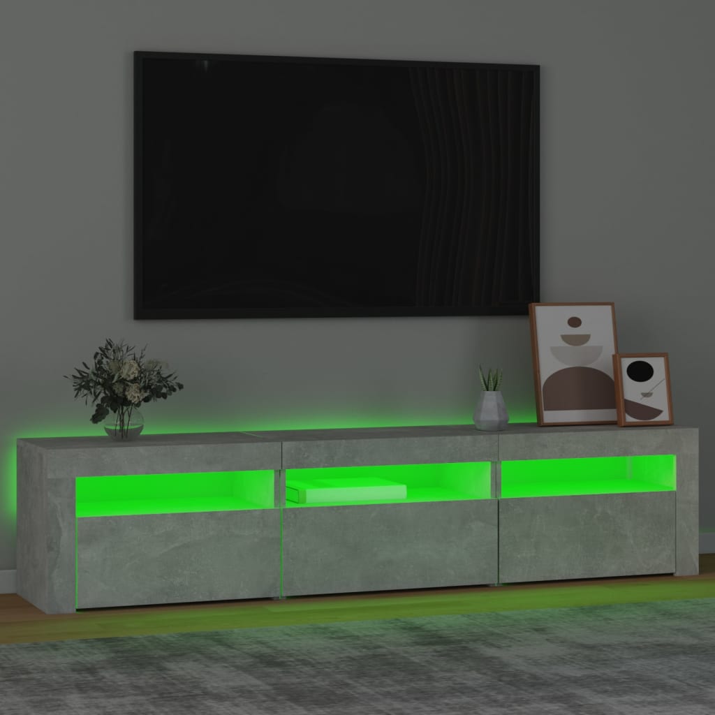 betonszürke TV-szekrény LED lámpákkal 180x35x40 cm