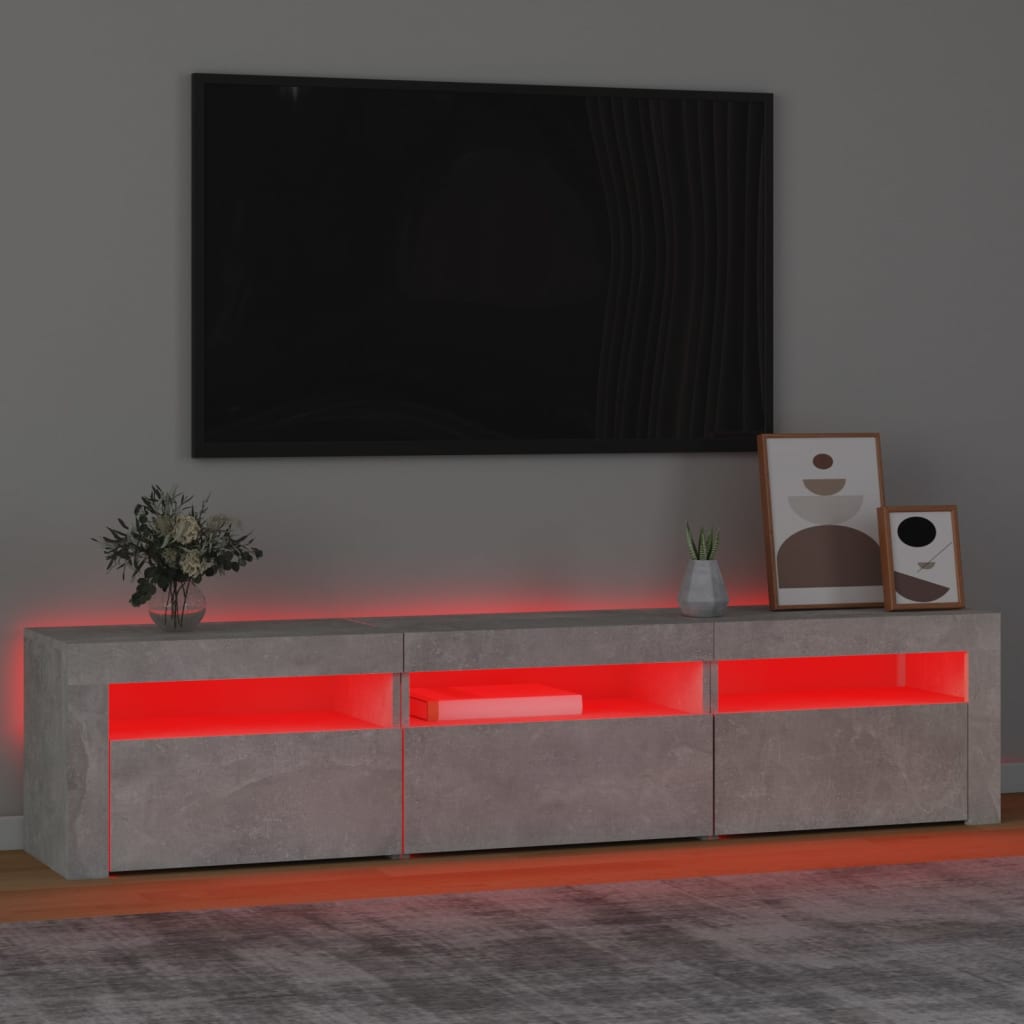 betonszürke TV-szekrény LED lámpákkal 180x35x40 cm