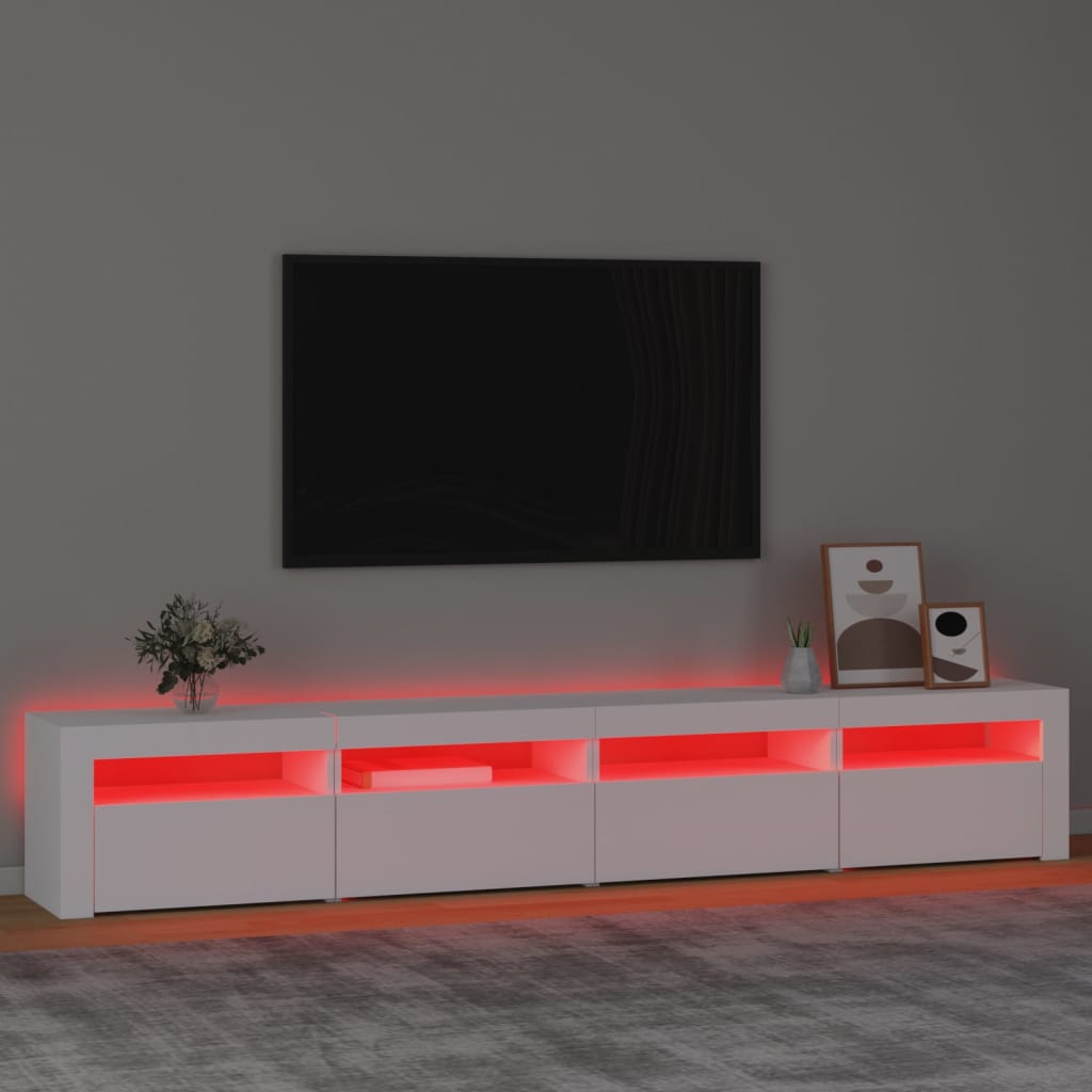 fehér TV-szekrény LED-lámpákkal 240x35x40 cm