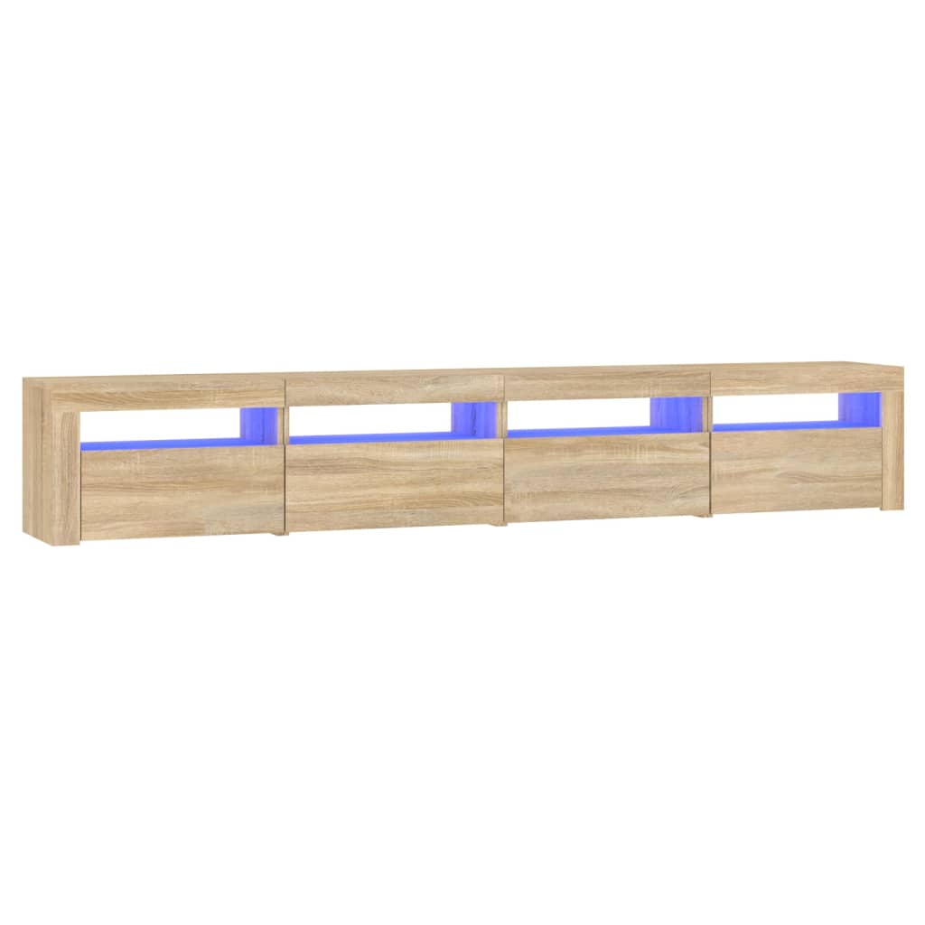 sonoma tölgy színű TV-szekrény LED-lámpákkal 240x35x40 cm