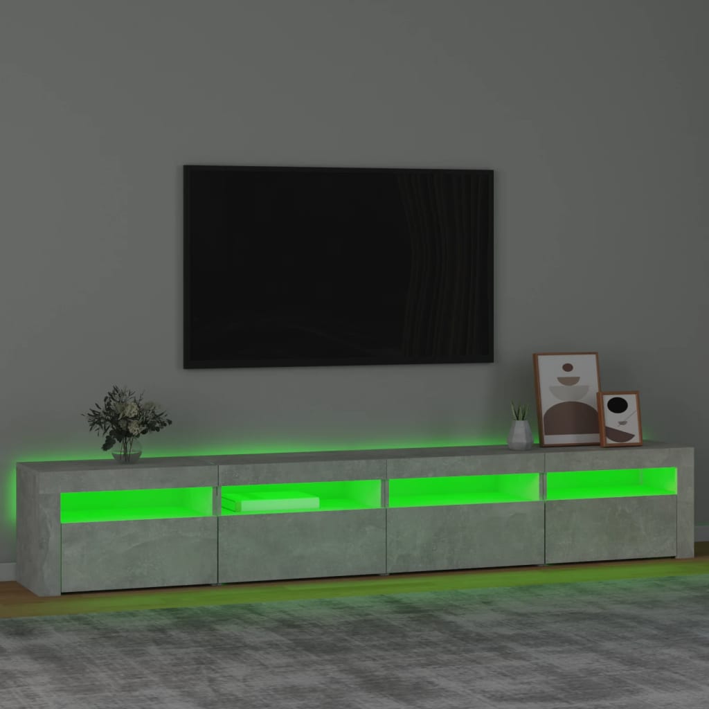 betonszürke TV-szekrény LED-lámpákkal 240x35x40 cm