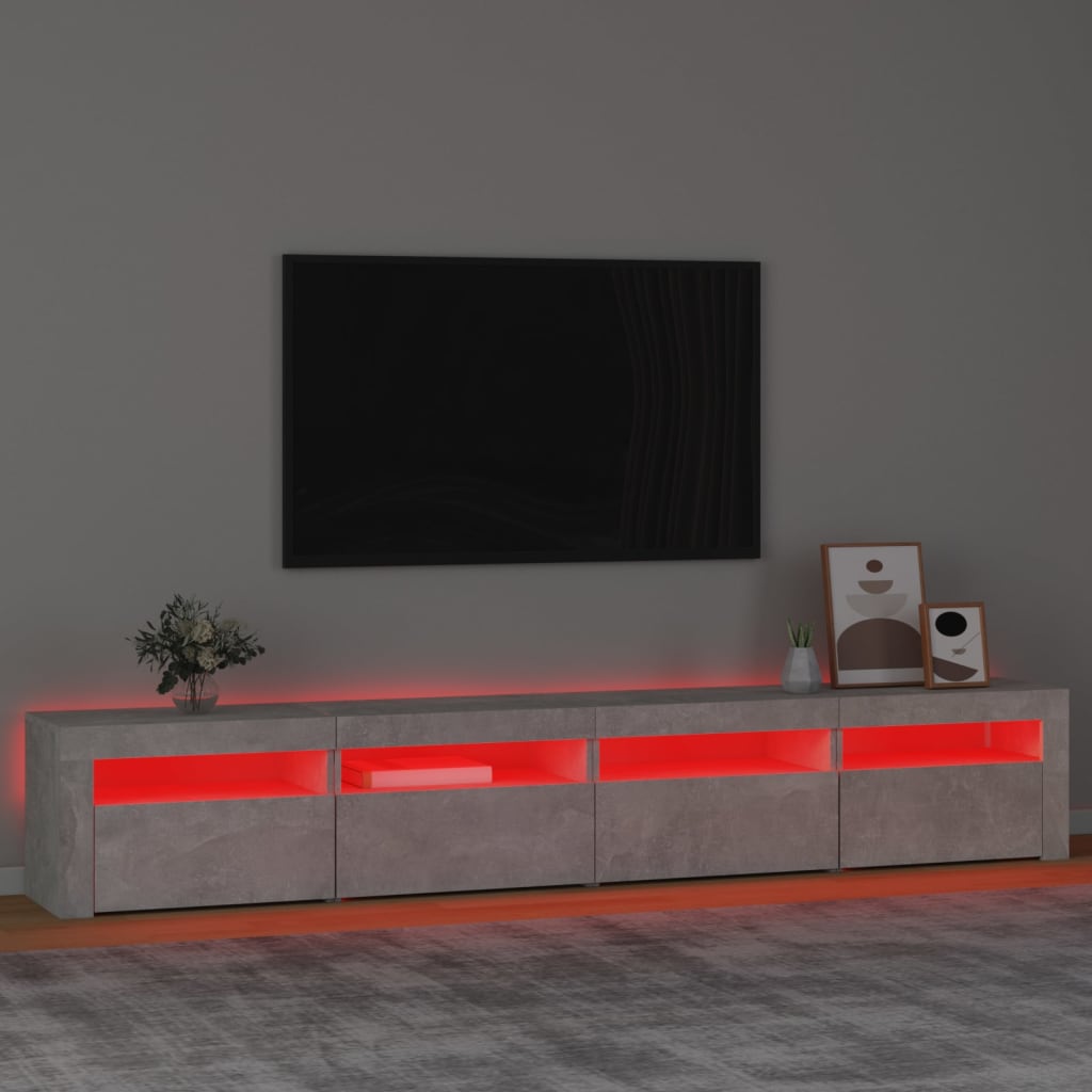 betonszürke TV-szekrény LED-lámpákkal 240x35x40 cm