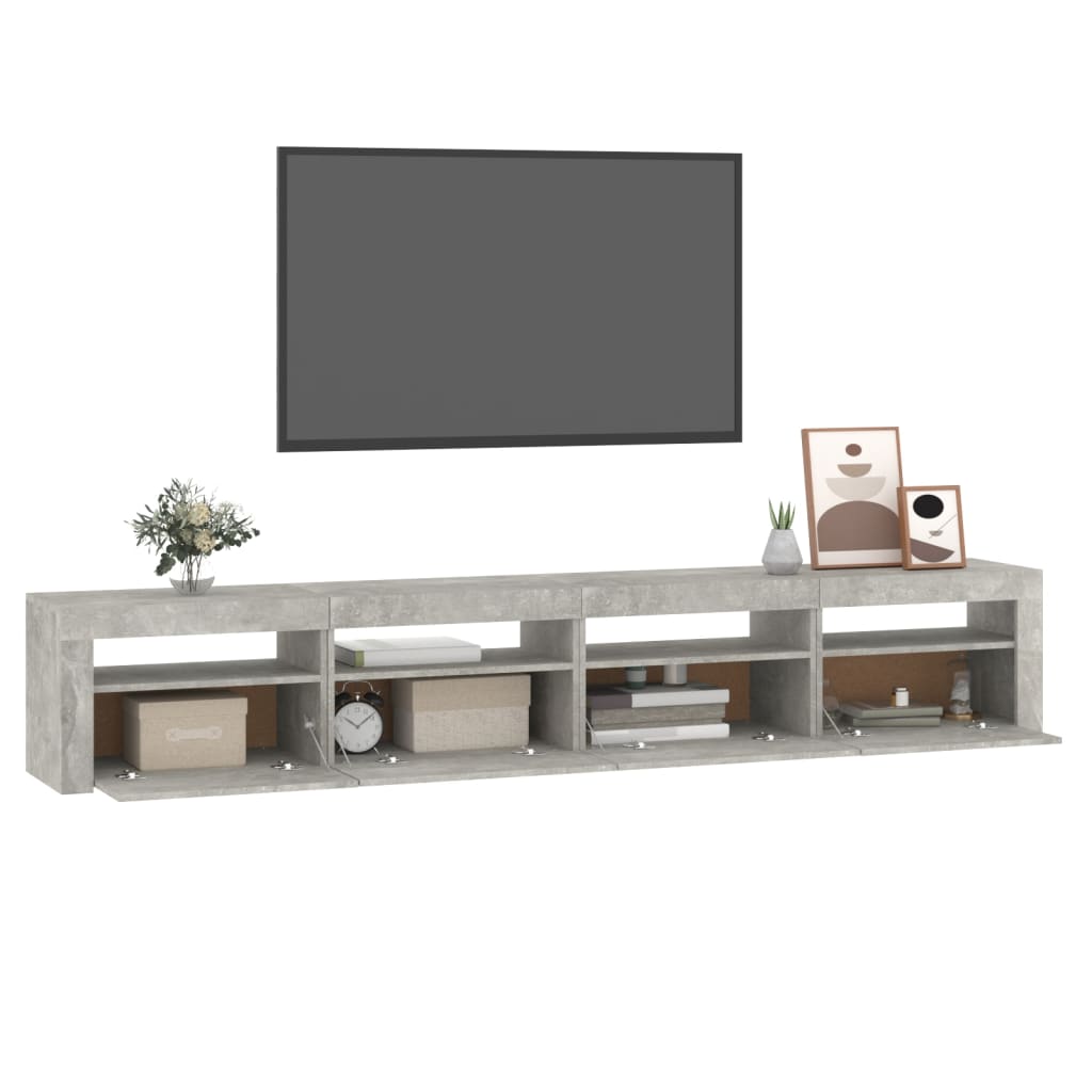 betonszürke TV-szekrény LED-lámpákkal 240x35x40 cm