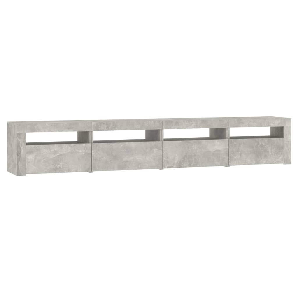 betonszürke TV-szekrény LED-lámpákkal 240x35x40 cm