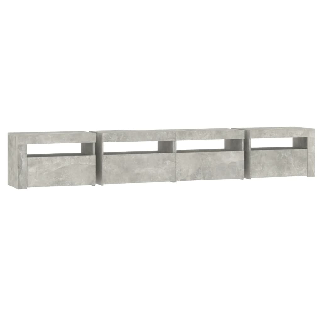 betonszürke TV-szekrény LED-lámpákkal 240x35x40 cm