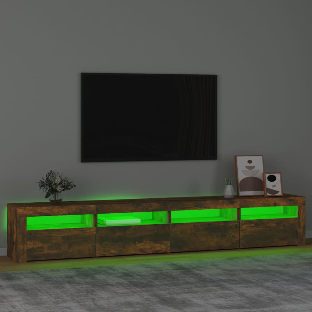 füstös tölgy színű TV-szekrény LED-lámpákkal 240x35x40 cm