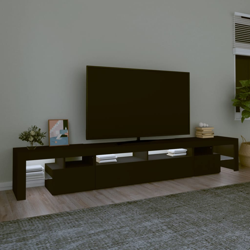 fekete TV-szekrény LED-világítással 260x36,5x40 cm