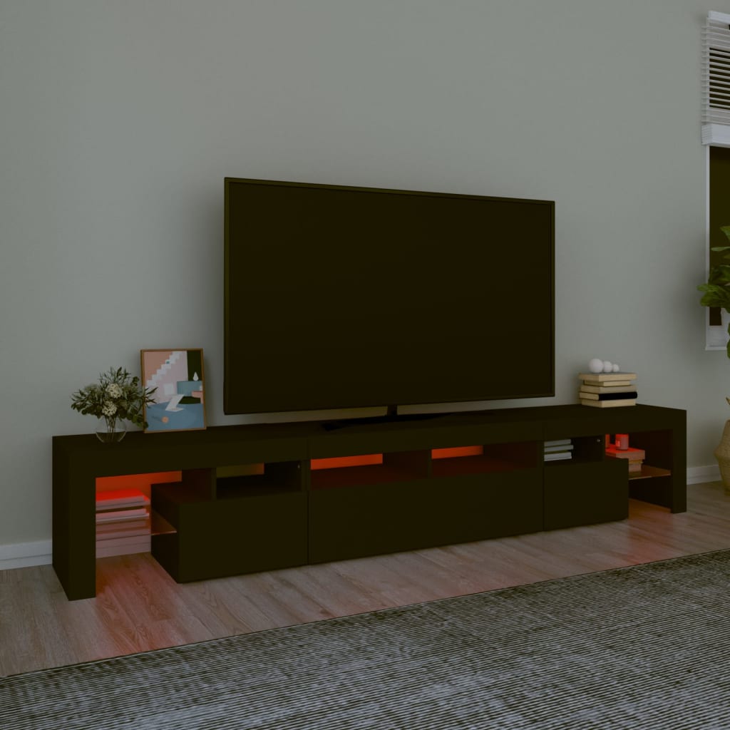 fekete TV-szekrény LED-világítással 230x36,5x40 cm
