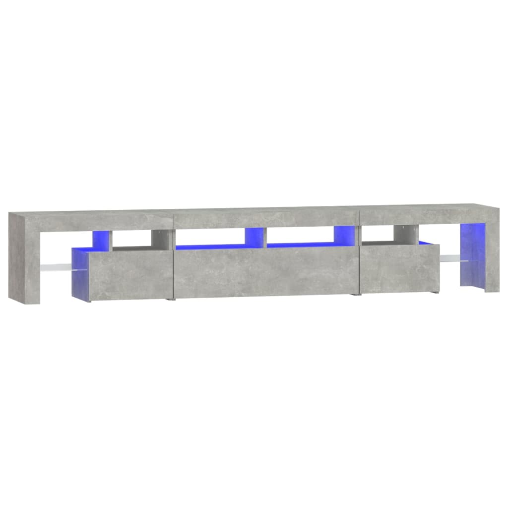 betonszürke TV-szekrény LED lámpákkal 230x36,5x40 cm