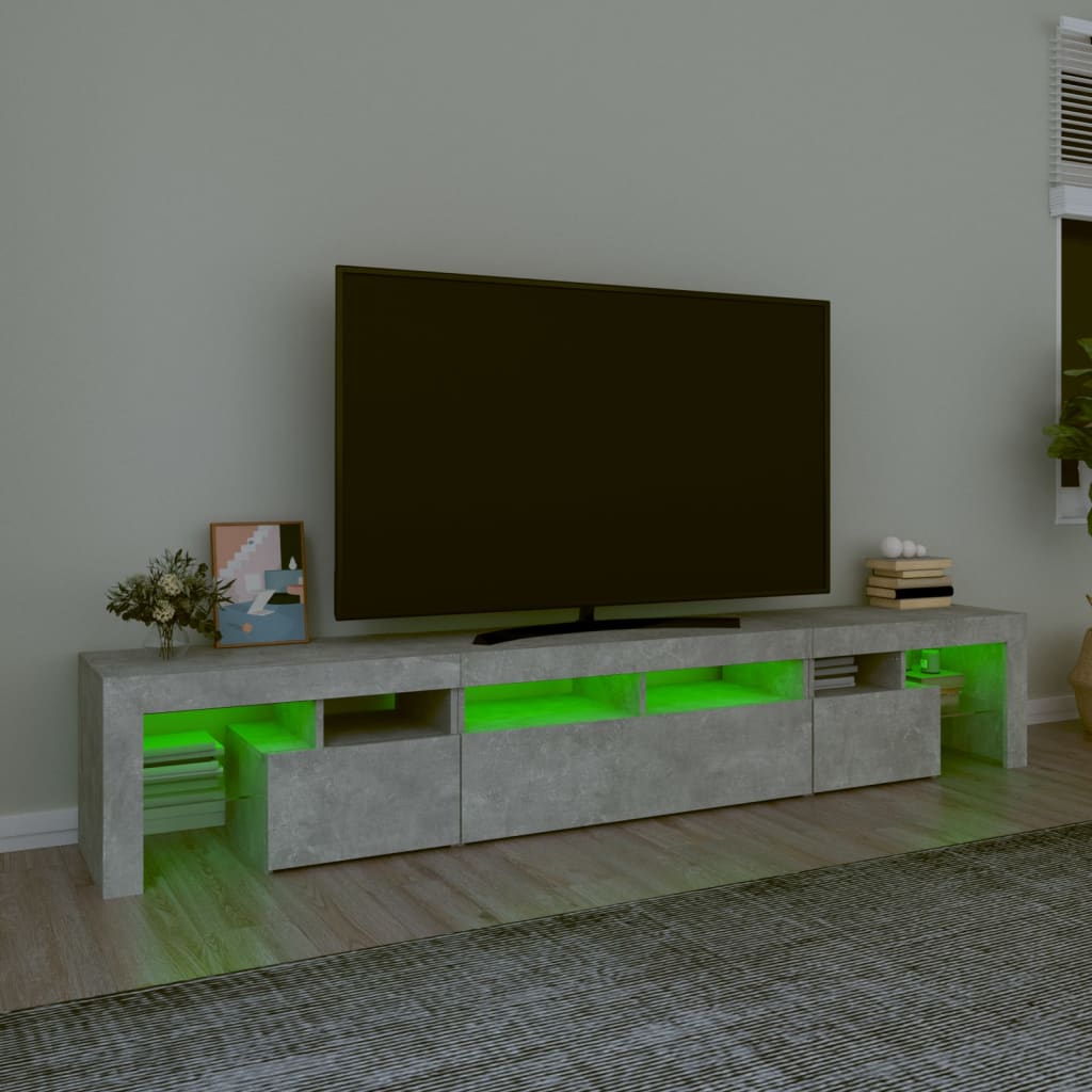betonszürke TV-szekrény LED lámpákkal 230x36,5x40 cm