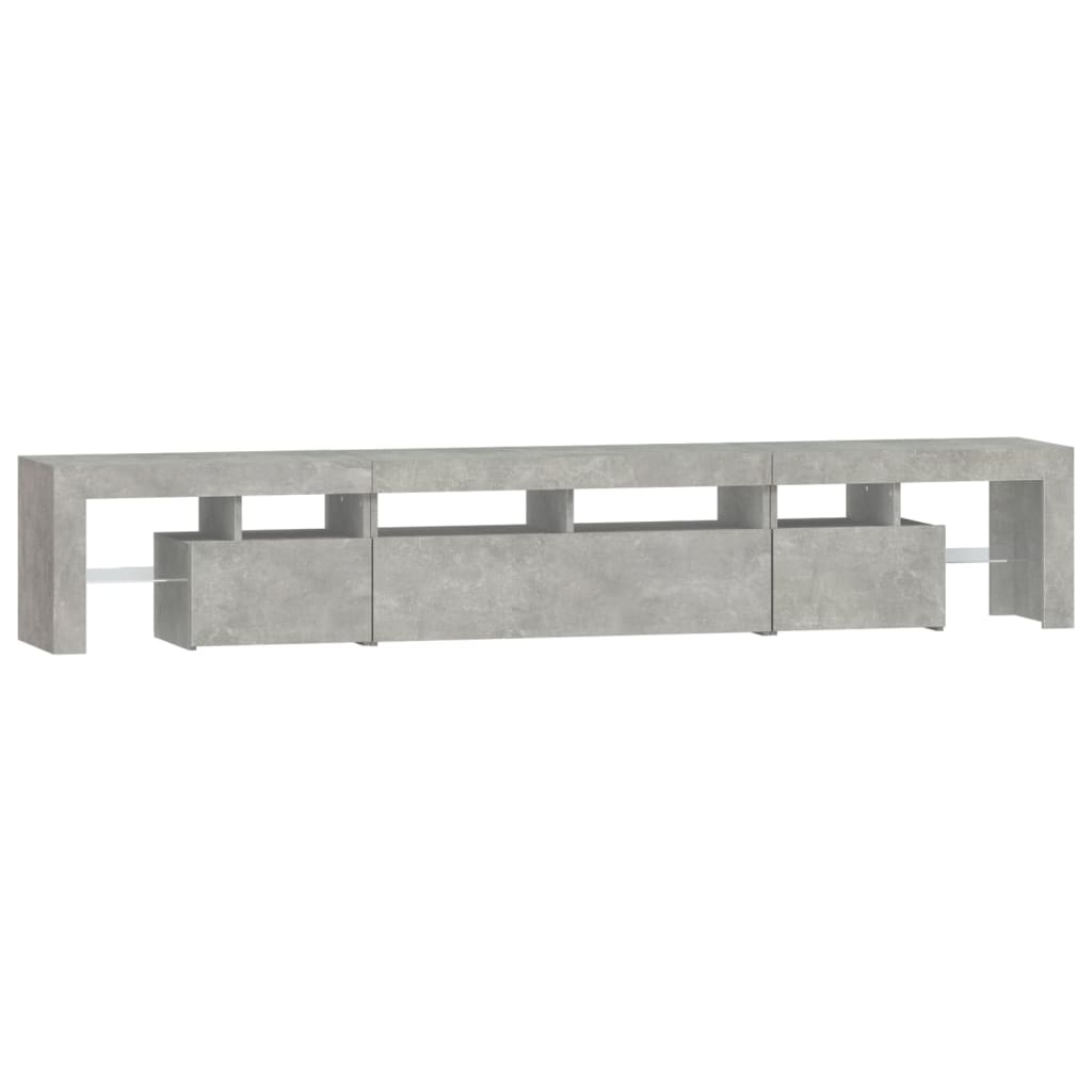 betonszürke TV-szekrény LED lámpákkal 230x36,5x40 cm