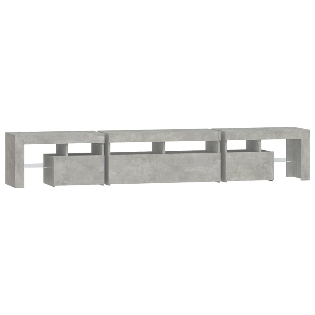 betonszürke TV-szekrény LED lámpákkal 230x36,5x40 cm