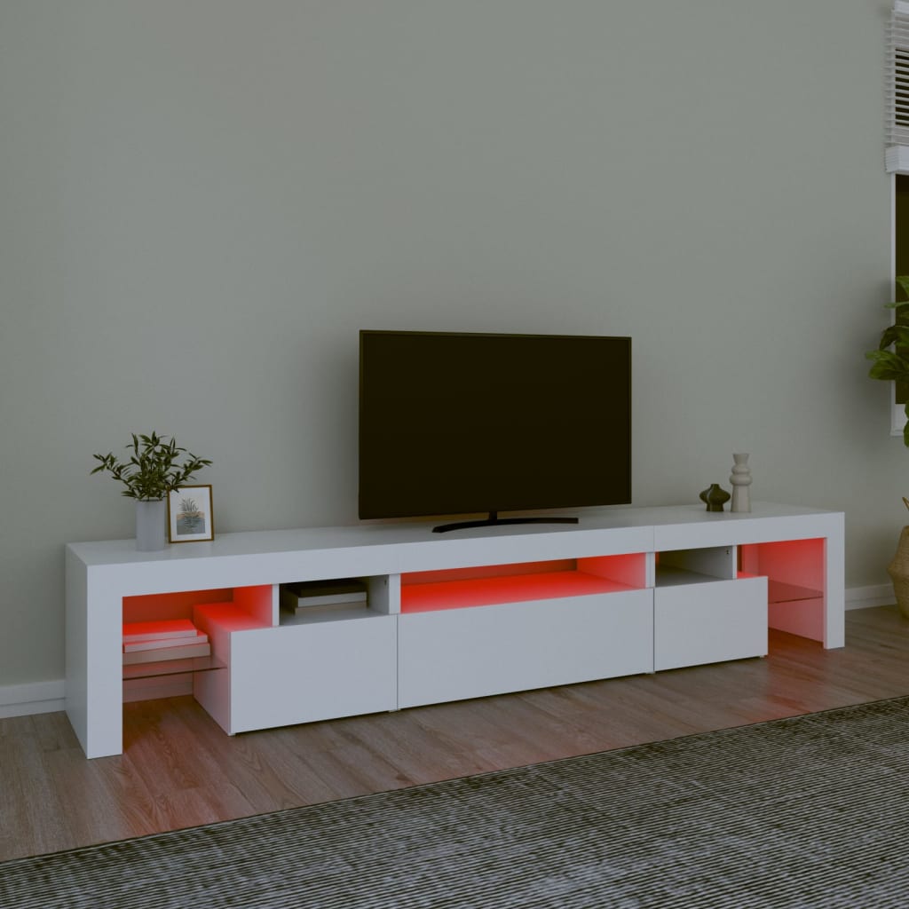 fehér TV-szekrény LED-lámpákkal 215x36,5x40 cm