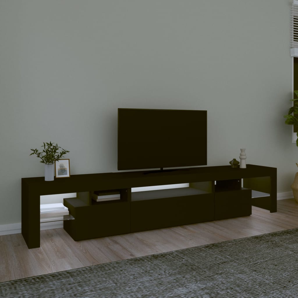 fekete TV-szekrény LED-világítással 215x36,5x40 cm