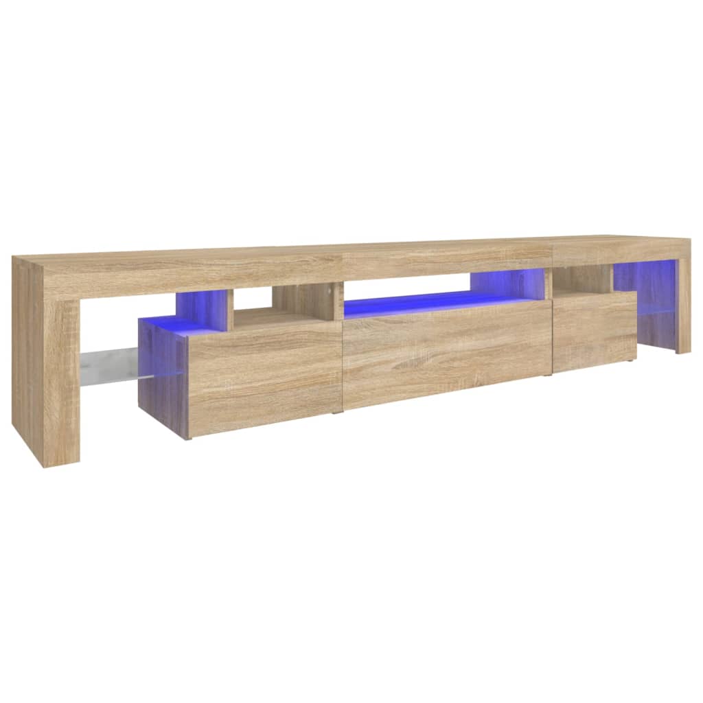 sonoma tölgy színű TV-szekrény LED-lámpákkal 215x36,5x40 cm