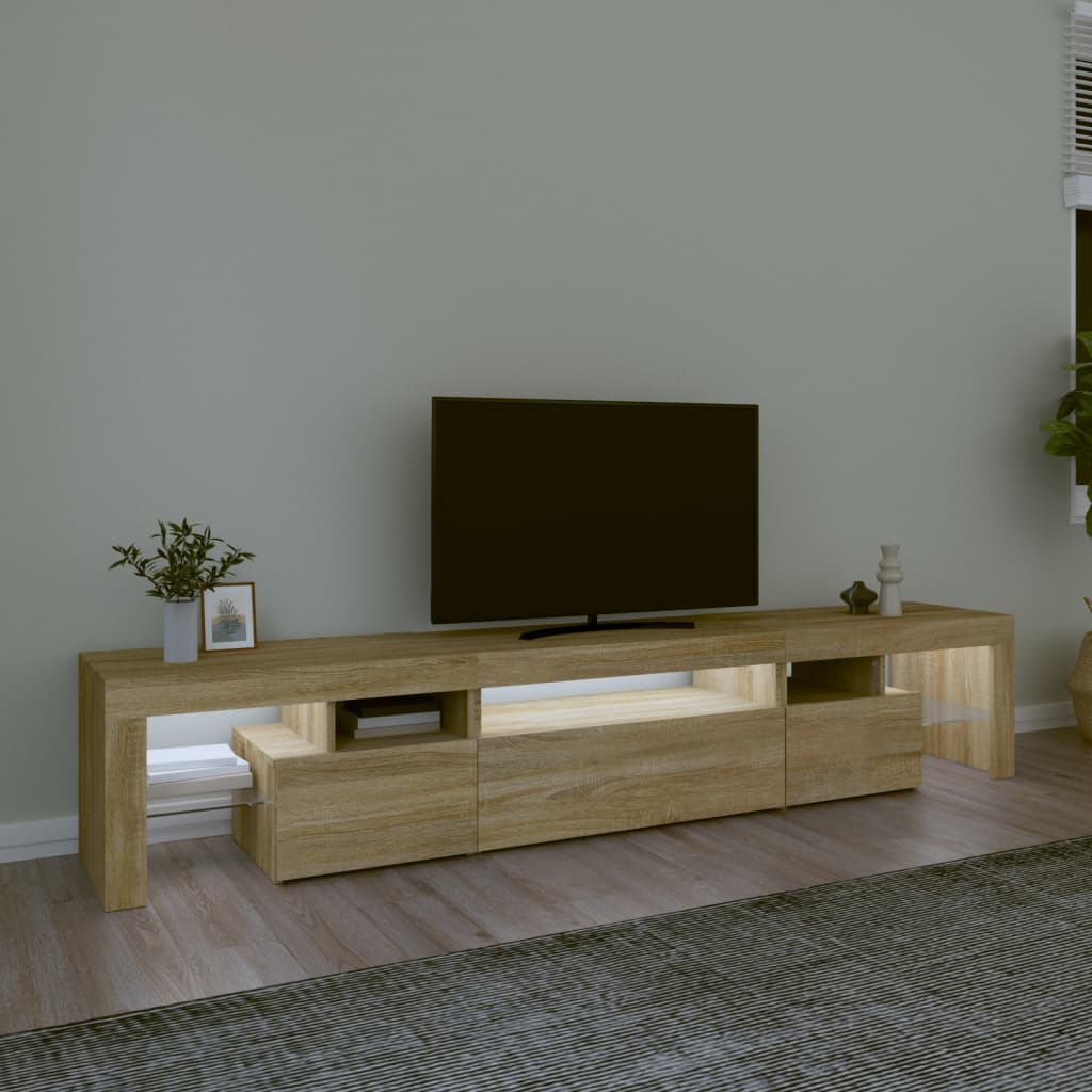 sonoma tölgy színű TV-szekrény LED-lámpákkal 215x36,5x40 cm