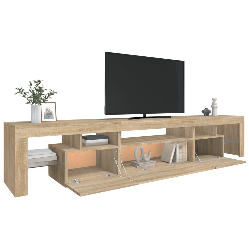sonoma tölgy színű TV-szekrény LED-lámpákkal 215x36,5x40 cm