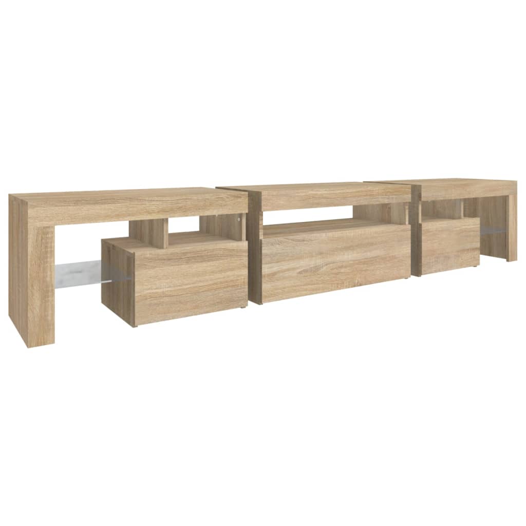 sonoma tölgy színű TV-szekrény LED-lámpákkal 215x36,5x40 cm