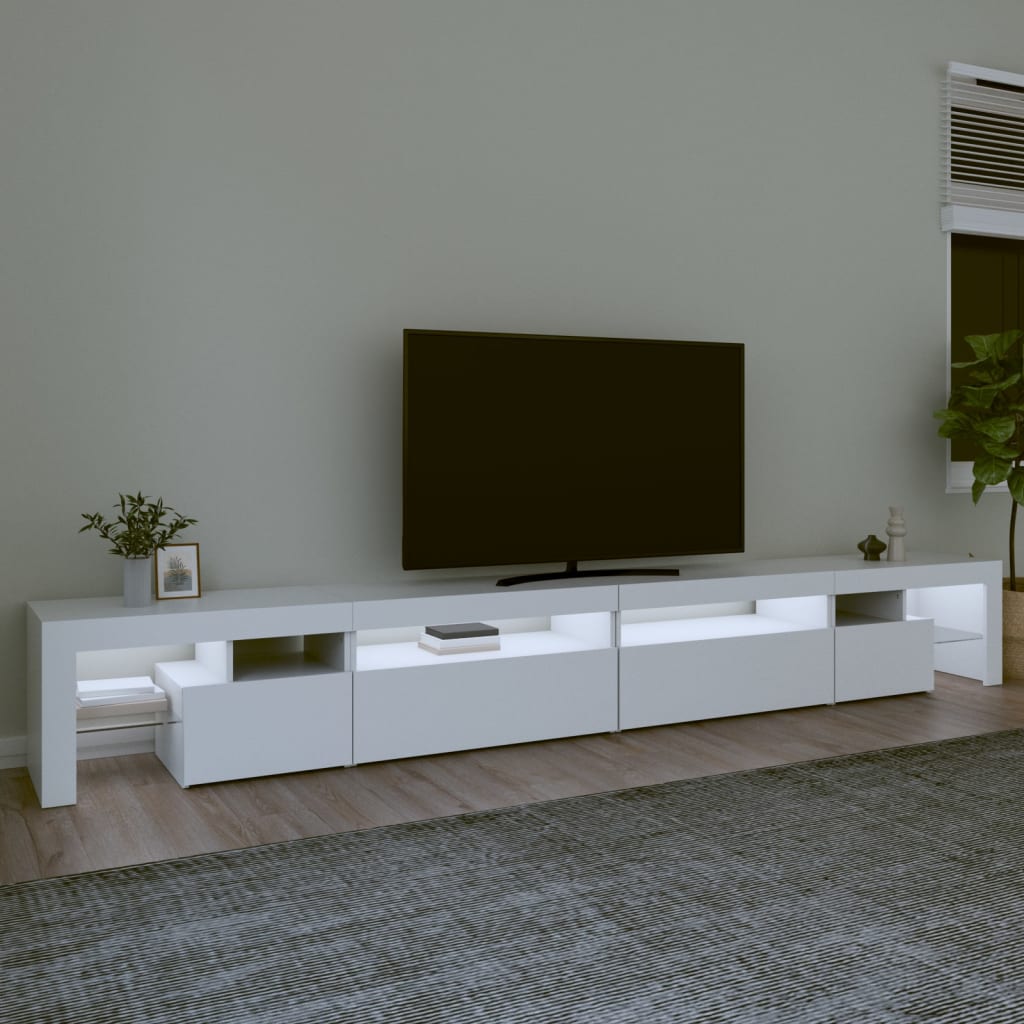 fehér TV-szekrény LED-lámpákkal 290x36,5x40 cm