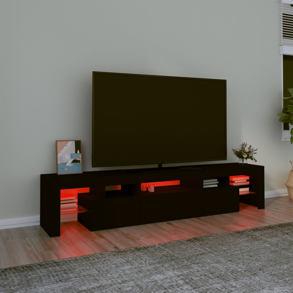 fekete TV-szekrény LED-világítással 200x36,5x40 cm
