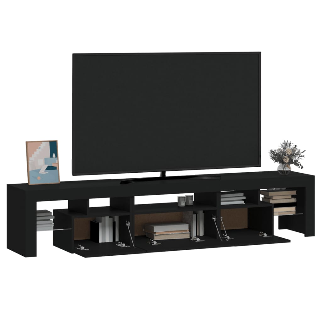 fekete TV-szekrény LED-világítással 200x36,5x40 cm