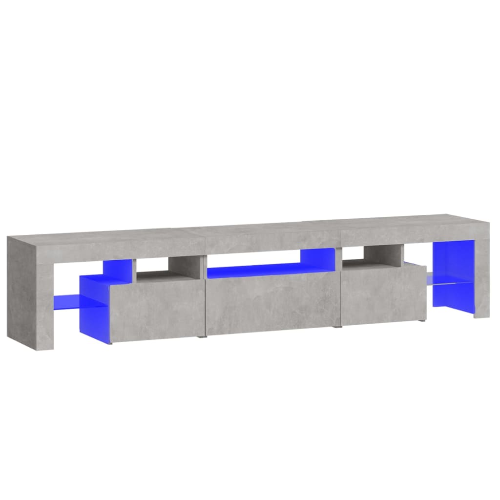 betonszürke TV-szekrény LED lámpákkal 200x36,5x40 cm