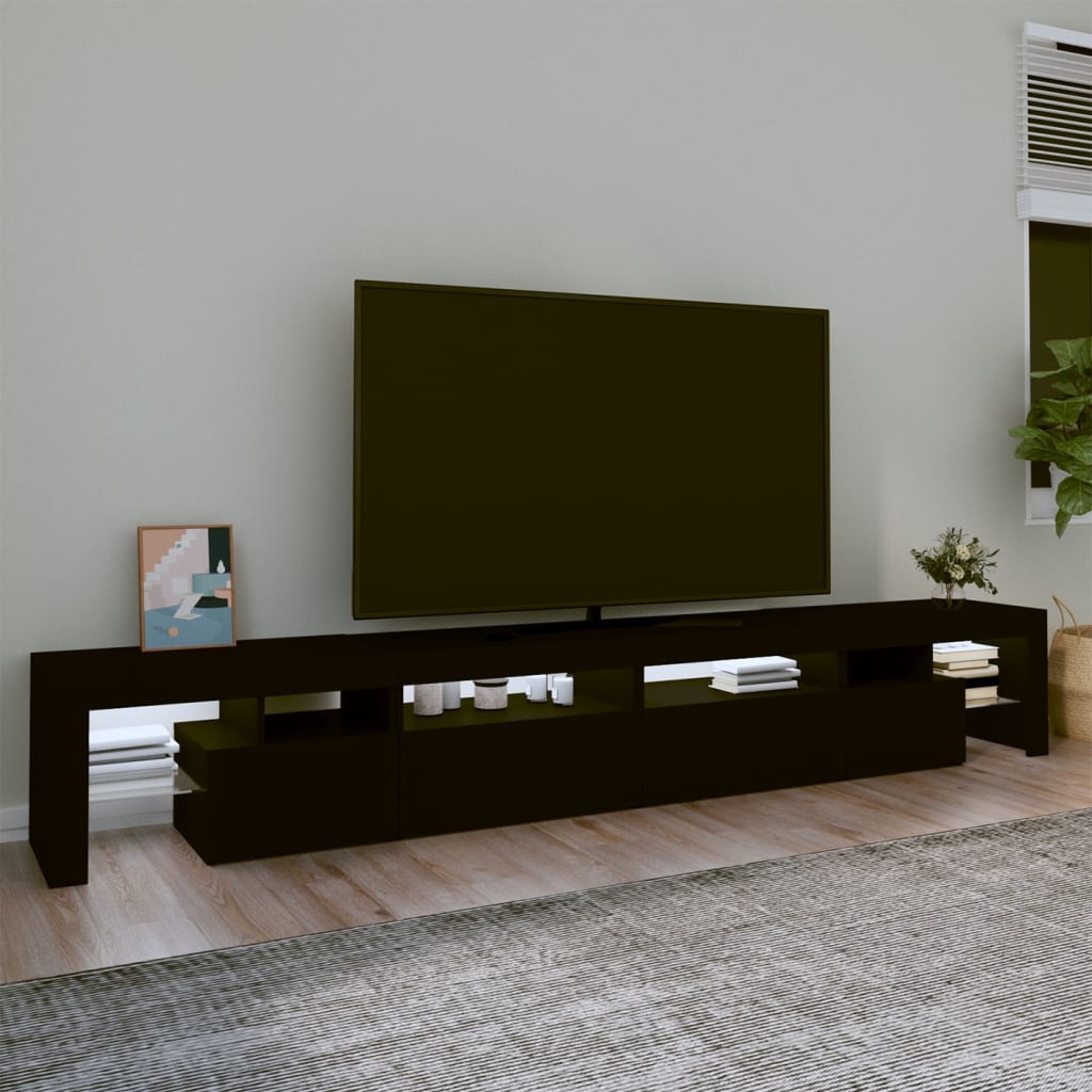 fekete TV-szekrény LED-világítással 260x36,5x40 cm