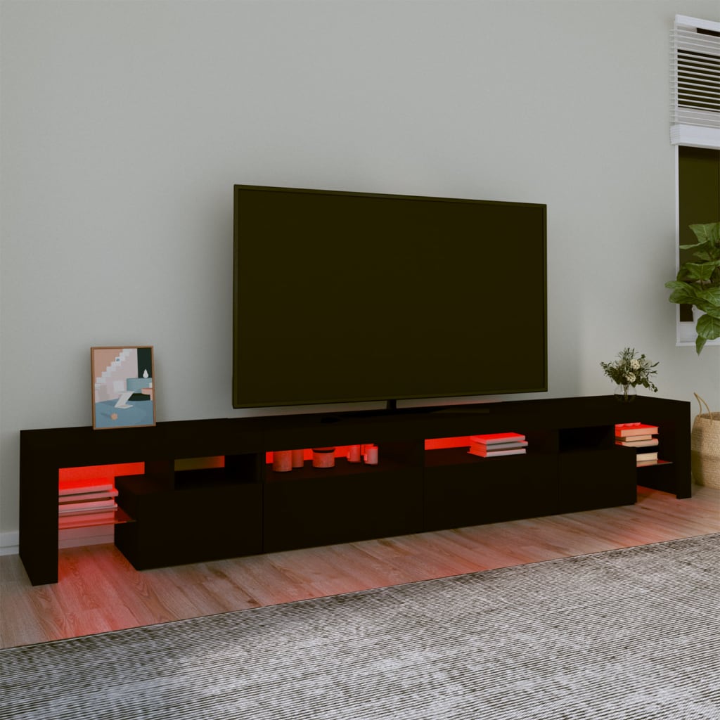 fekete TV-szekrény LED-világítással 260x36,5x40 cm