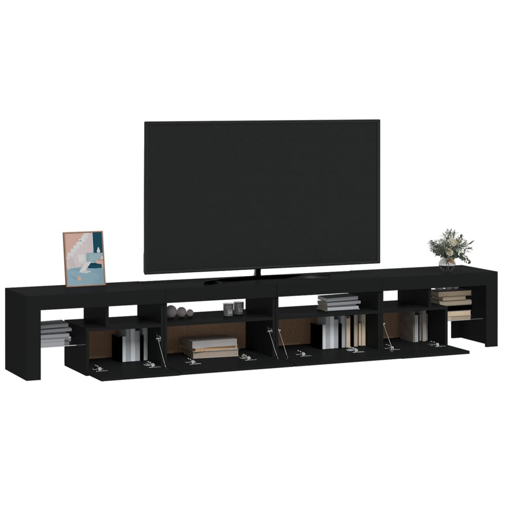 fekete TV-szekrény LED-világítással 260x36,5x40 cm