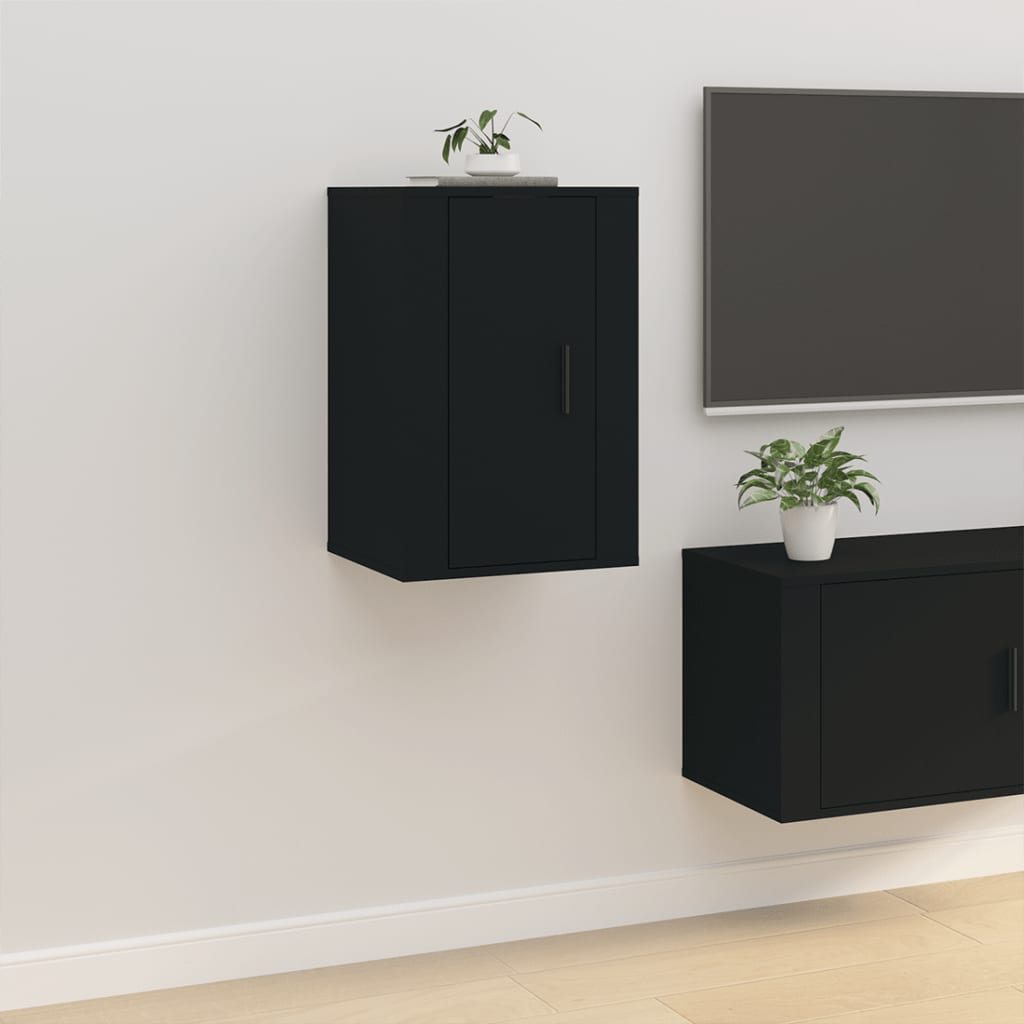 2 db fekete falra szerelhető TV-szekrény 40 x 34,5 x 60 cm
