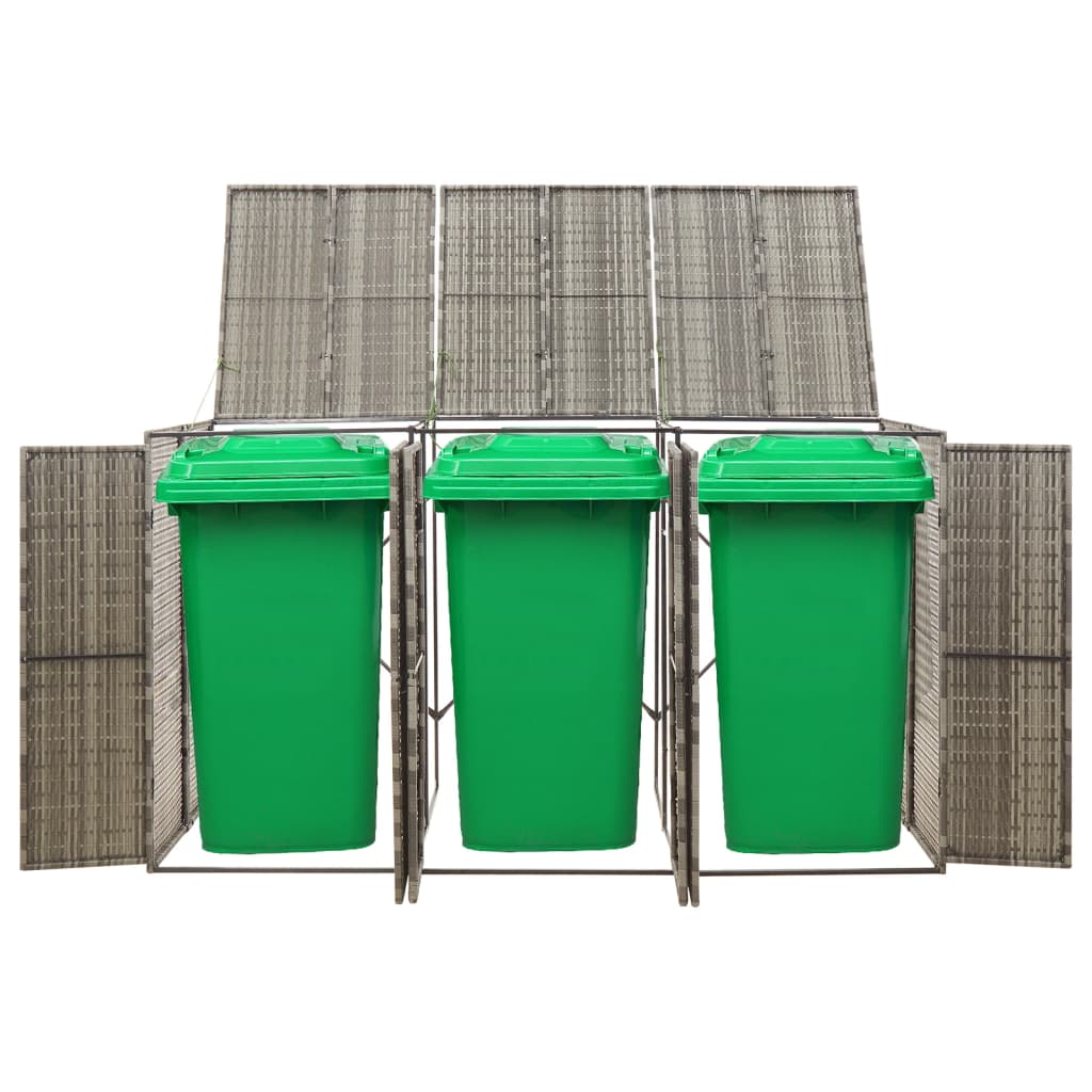 szürke polyrattan hármas kerekeskuka tárolófészer 207x80x117 cm