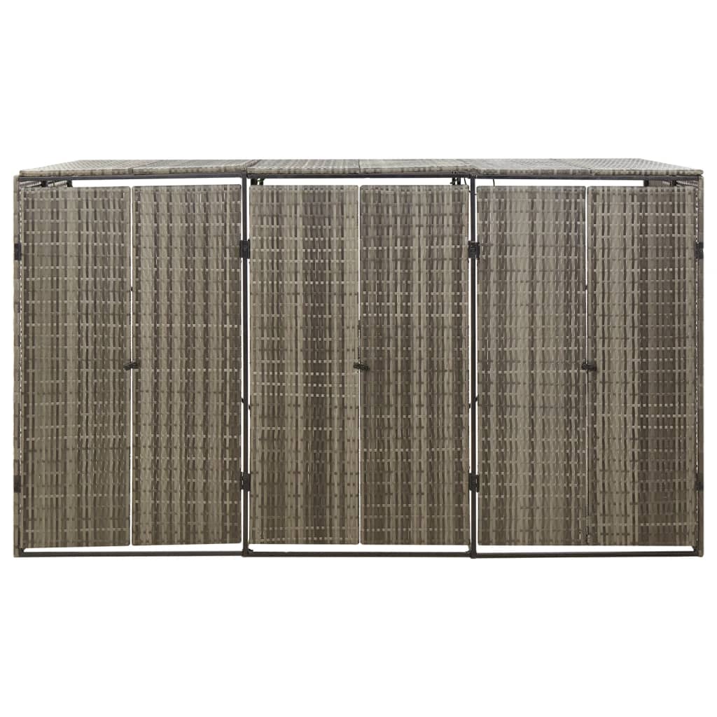 szürke polyrattan hármas kerekeskuka tárolófészer 207x80x117 cm