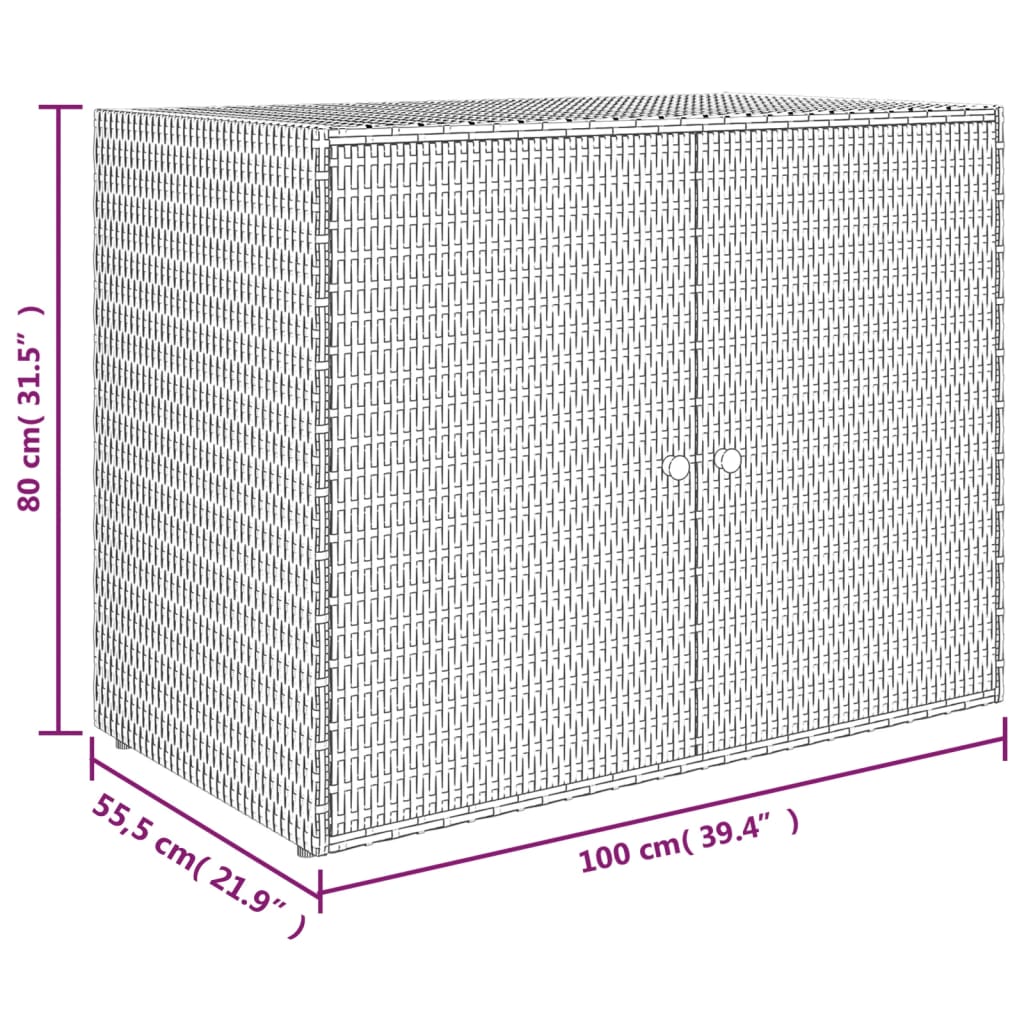 szürke polyrattan kerti tárolószekrény 100 x 55,5 x 80 cm