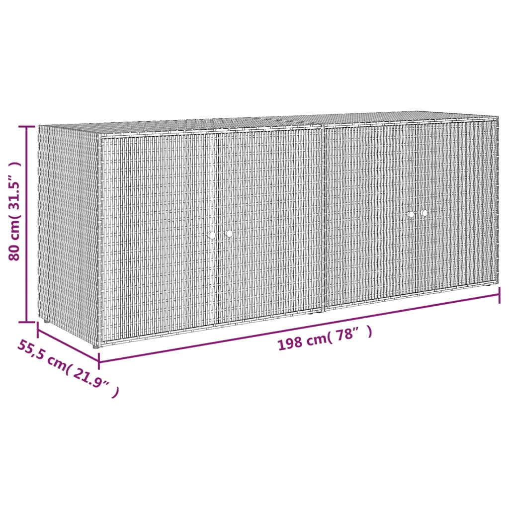 szürke polyrattan kerti tárolószekrény 198 x 55,5 x 80 cm