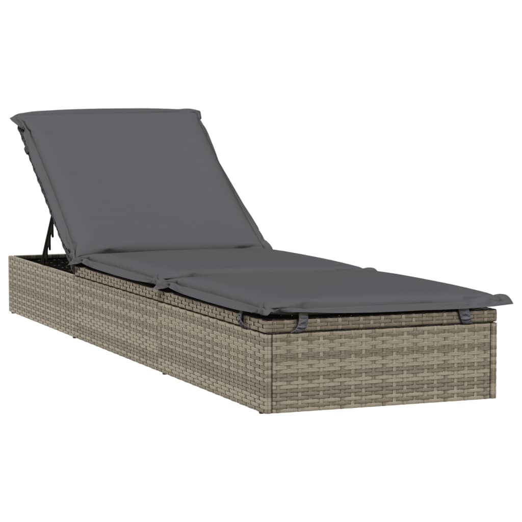 1 db szürke polyrattan napozóágy párnával 201 x 55 x 62 cm